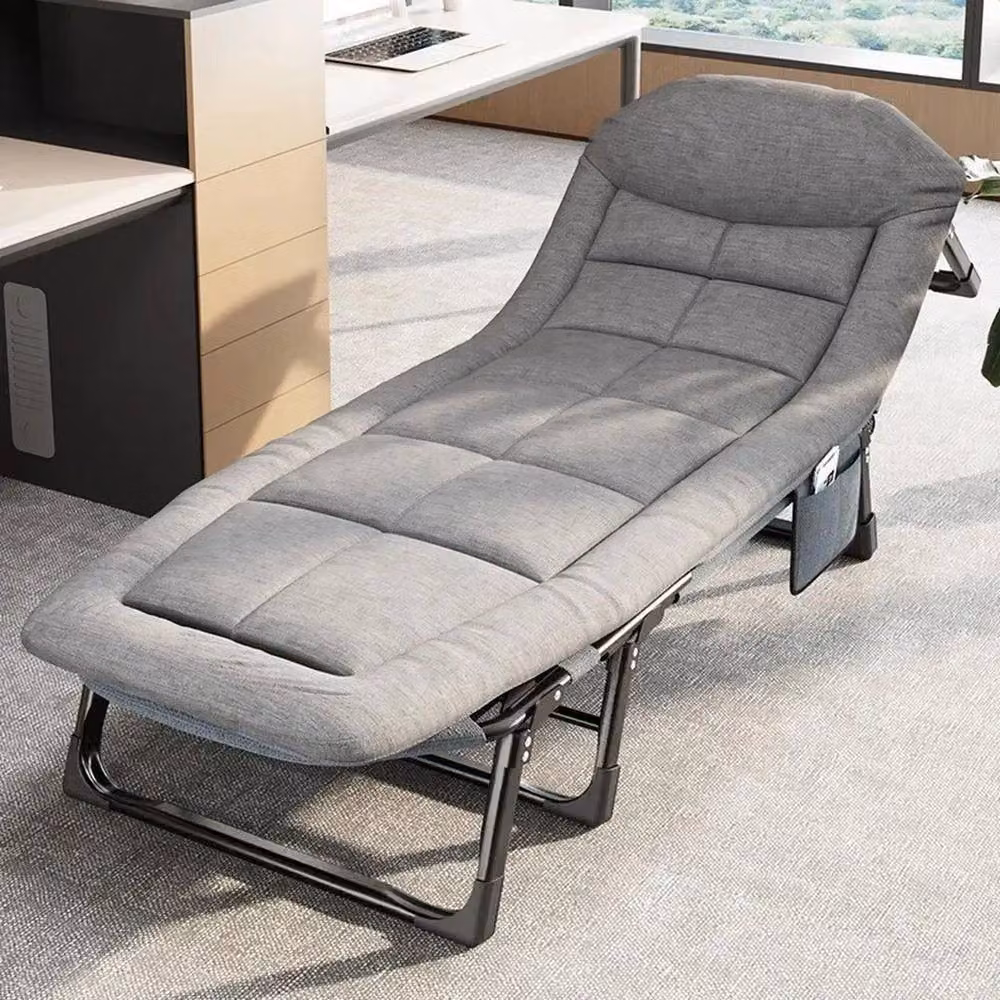 FLAVORA Grey Folding Sun Lounger Recliner Single Camping Bed W/D/H: 180 x 60 x 30 cm – 4