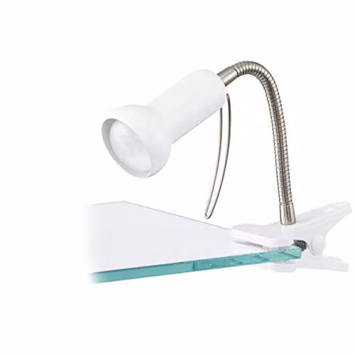 Loops Clip On Clamp Light in White and Silver with E14 Bulb Socket