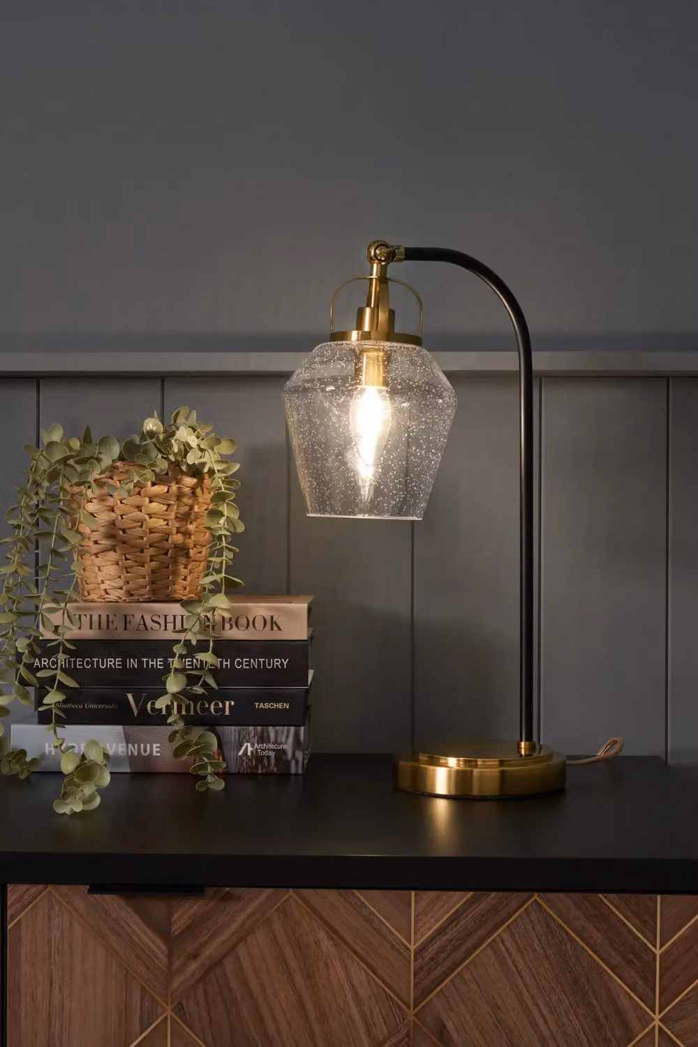 BHS Lighting Saskia Ribbed Arc Table Lamp in Gold/Brass – 2