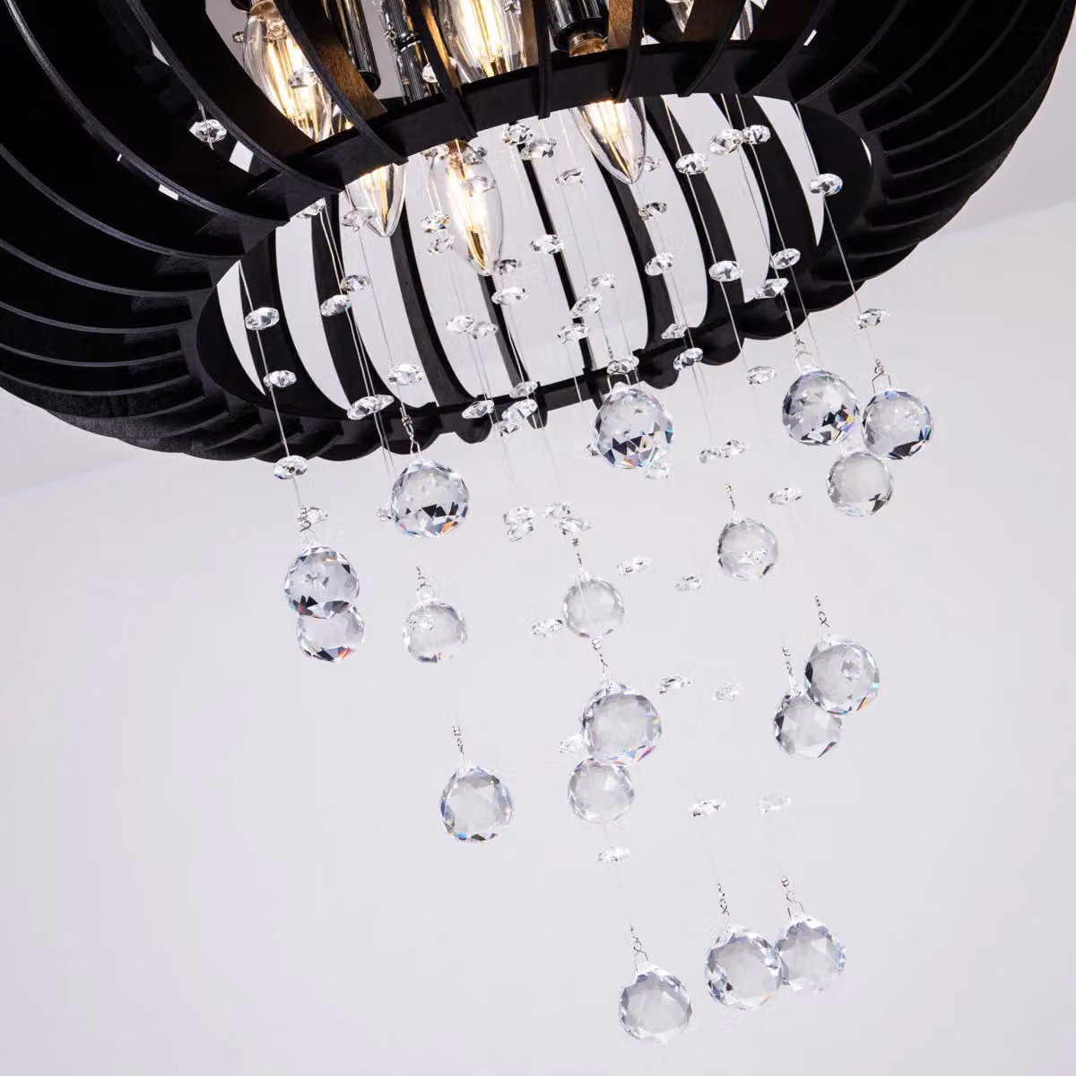 Garwarm 6 Light Dimmable Wood and Crystal Caged Chandelier in Black – 3