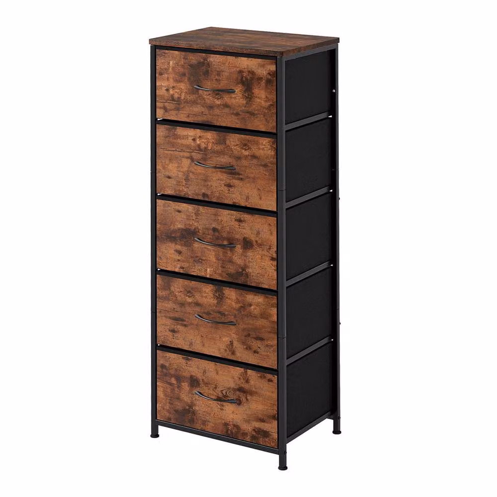 Levede 5 Drawer Fabric Chest of Drawers with Metal Frame in Brown – 3