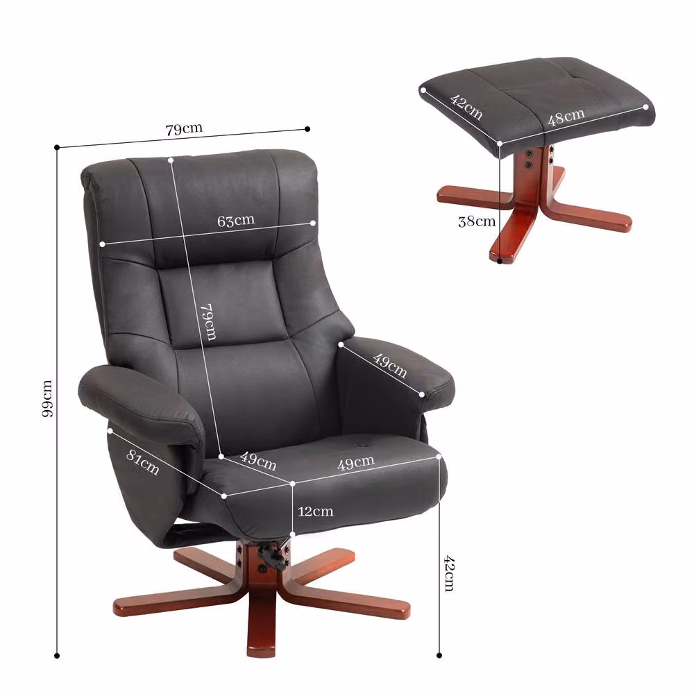 STILVORA Recliner and Footstool Set in Black with Manual Recline and Synthetic Leather Finish – 3