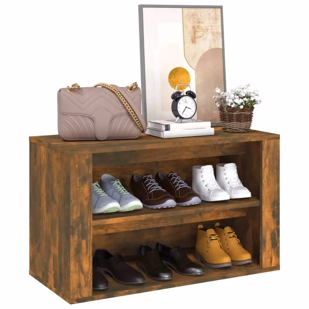 Berkfield Home Smoked Oak Shoe Rack in Brown, W/D/H: 75 x 35 x 45 cm – 3