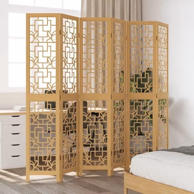 Berkfield Home 6 Panel Brown Solid Wood Paulownia Room Divider – 1