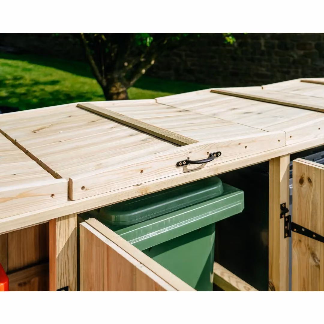 Buttercup Farm Chatburn Quintet Wooden Wheelie Bin Store in Brown, W/D/H: 319.5 x 80.4 x 120 cm – 4