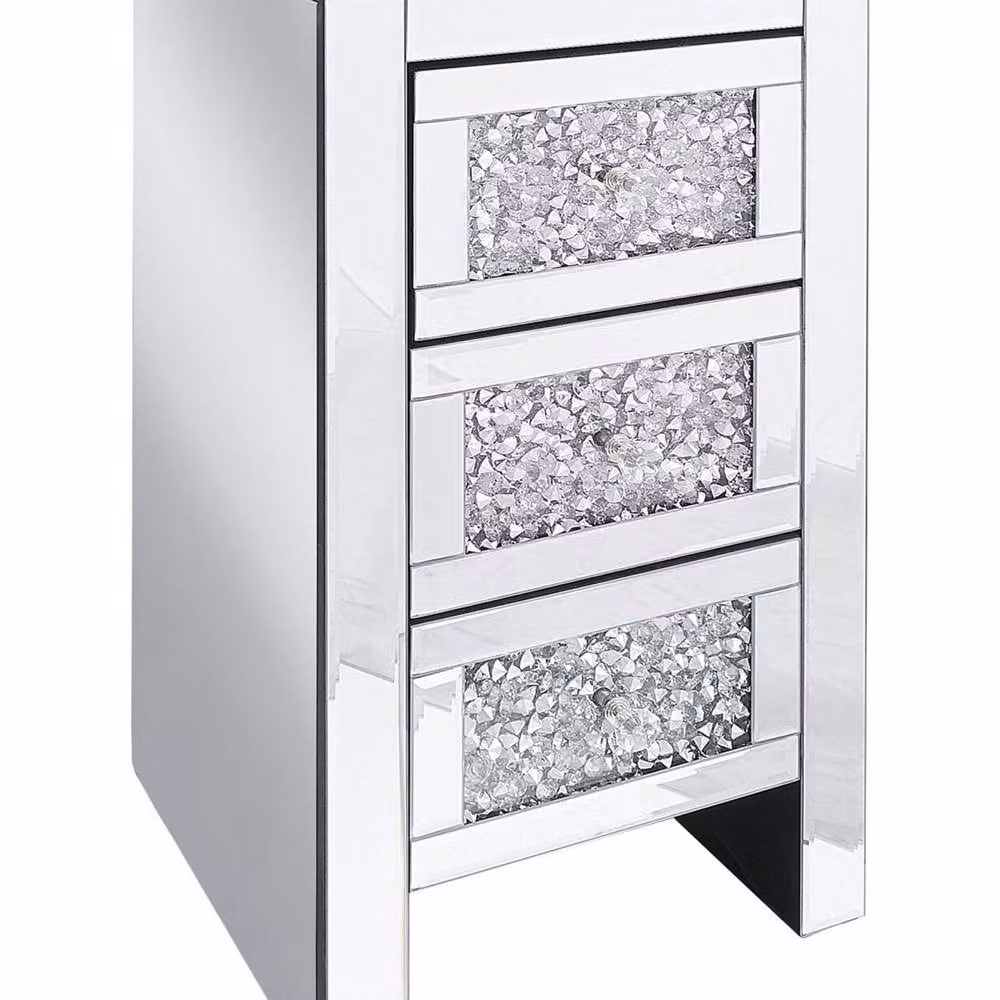 Wyld and Coco Silver Mirrored 3-Drawer Bedside Table W: 60 cm, D: 30 cm, H: 30 cm – 2