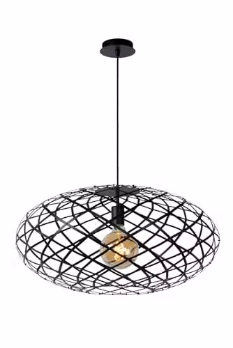 Lucide Wolfram Black Metal Pendant Light, Diameter: 65 cm, E27, Height Adjustable and Dimmable – 1