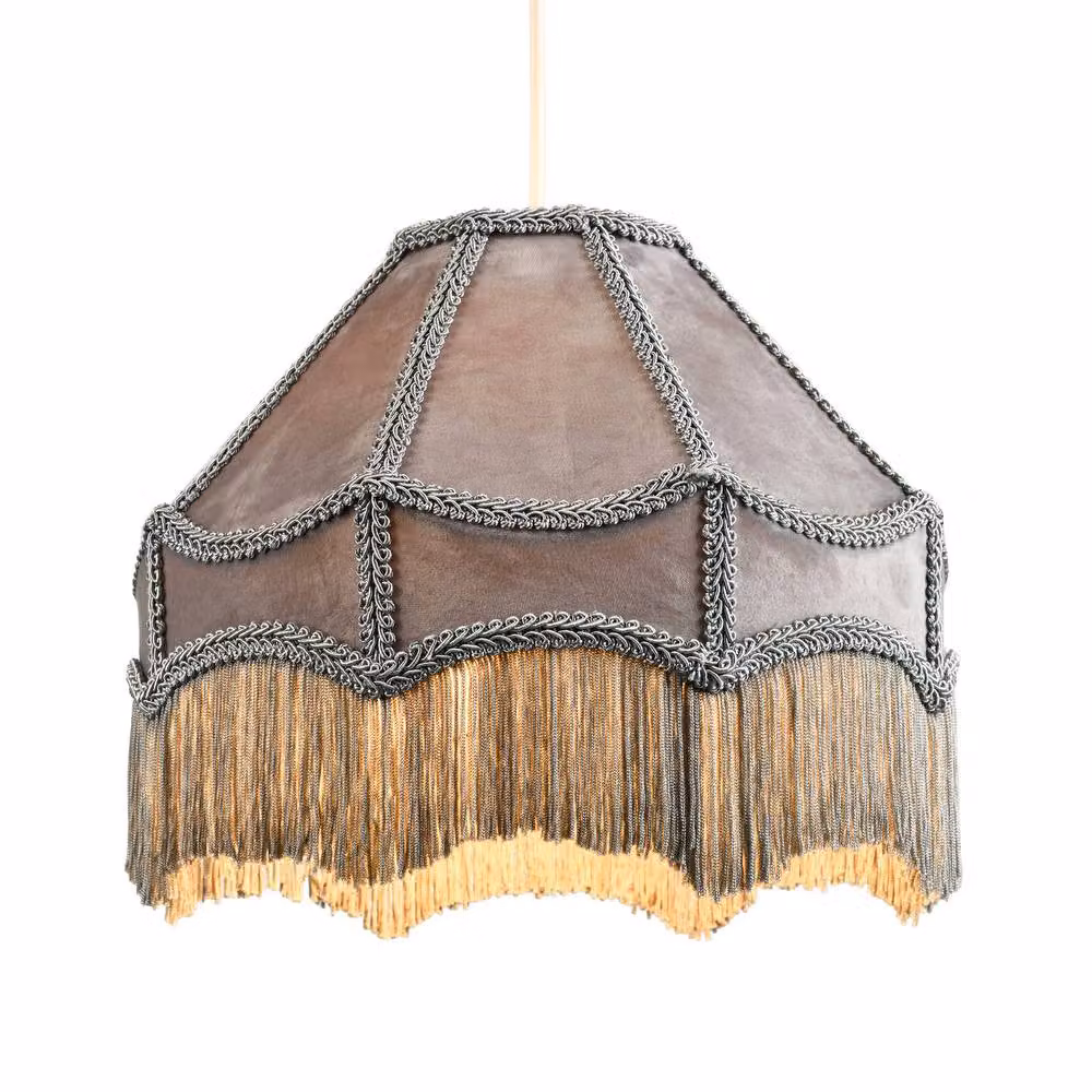 Happy Homewares Traditional Victorian Empire Soft Velvet Lamp Shade with Tassels in Grey, Diameter: 30.48 cm – 2