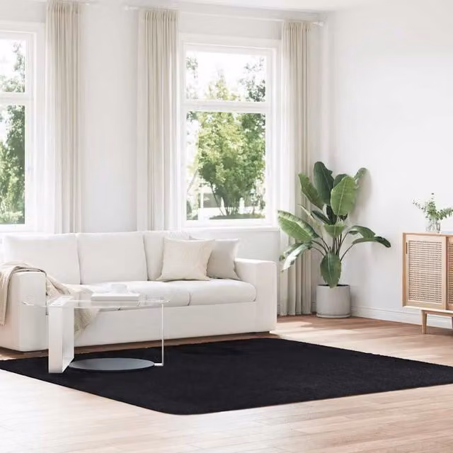 Berkfield Home NAVARRA Black Shaggy High Pile Polyester Rug, W/D/H: 240 x 240 x 1 cm – 1