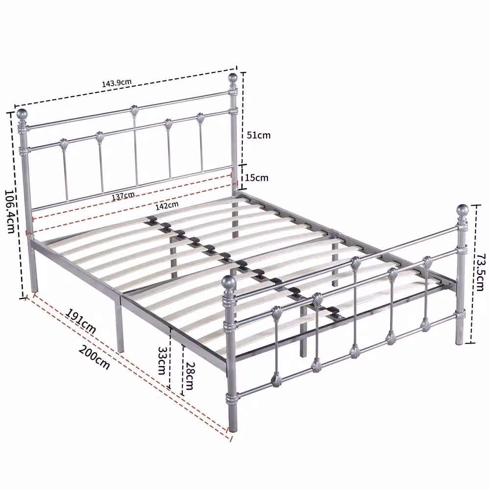 SquareBoxx Isabella Double Metal Bed Frame in Silver with Victorian Style and Storage, W/D/H: 140 x 200 cm – 2