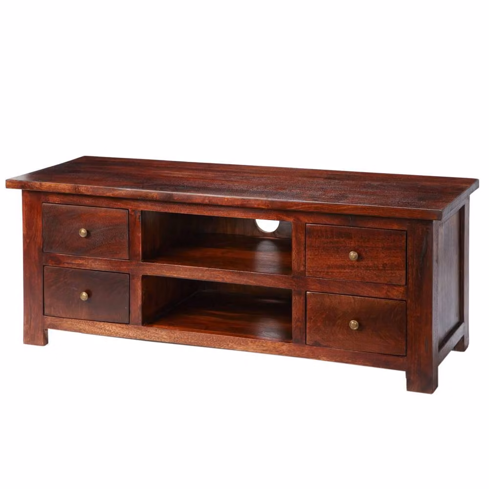 Wyld Haus Oxford Mahogany Mango Wood TV Unit with 4 Drawers and 2 Shelves in Brown – 2