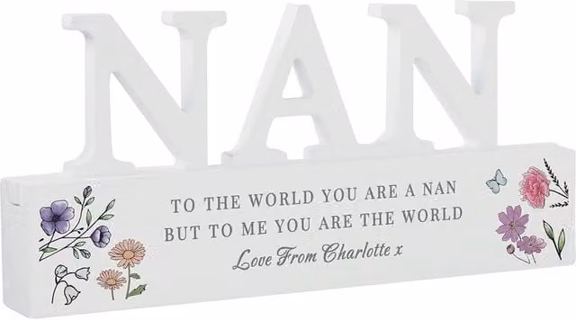 Personalised Memento Company Women's Personalised Wild Flowers Nan Hanging Wood Ornament in White