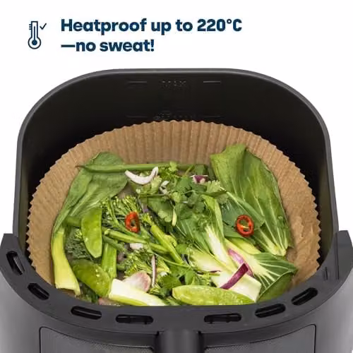 Livivo Disposable Round Air Fryer Liners, Greaseproof and Heat Resistant, Brown, Pack of 100 – 6