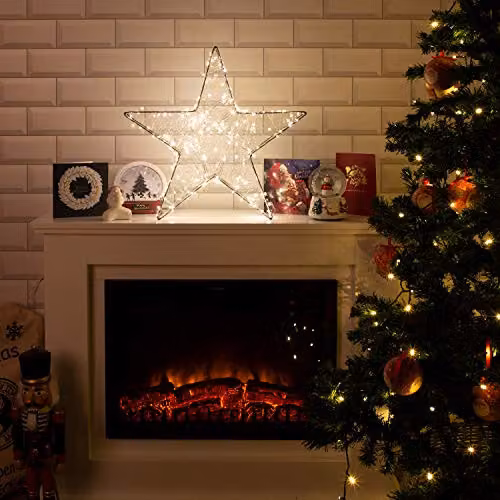 The Christmas Workshop 3D Metal Star Christmas Light with 200 Warm White LEDs, White, W/D/H: 50 x 50 x 8 cm – 5