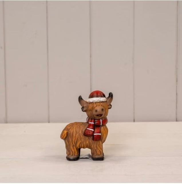 KDMD Brown and Red Terracotta Highland Cow Ceramic Tabletop Ornament