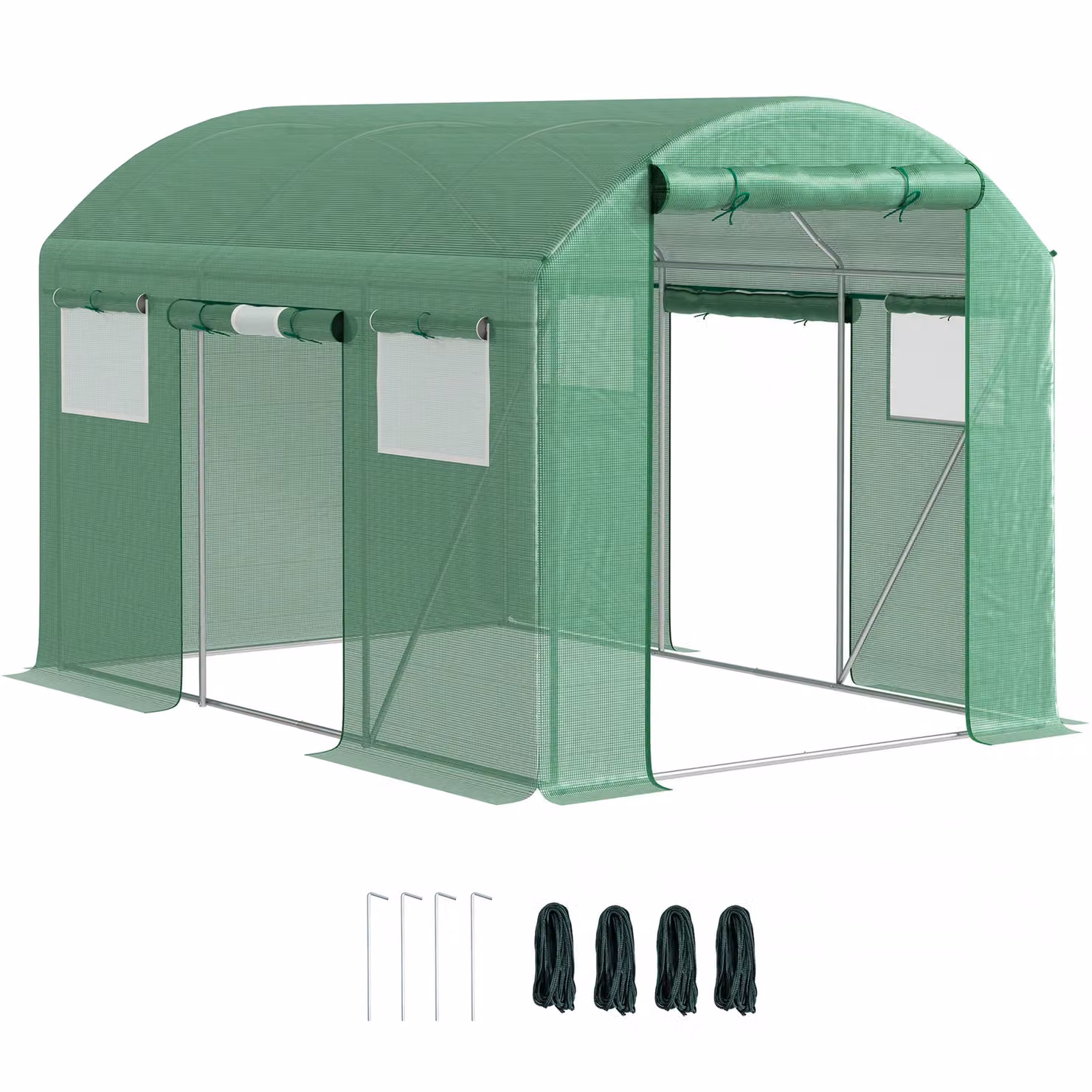 Outsunny Green Polytunnel Greenhouse with Roller Windows and Galvanised Steel Frame, W/D/H: 6 x 2 x 2 m – 2
