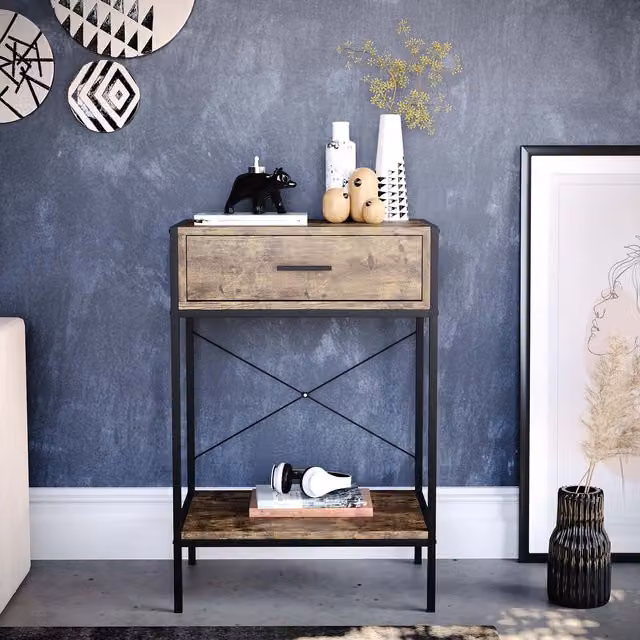 Vida Designs Industrial 1 Drawer Console Table in Brown Wood and Metal