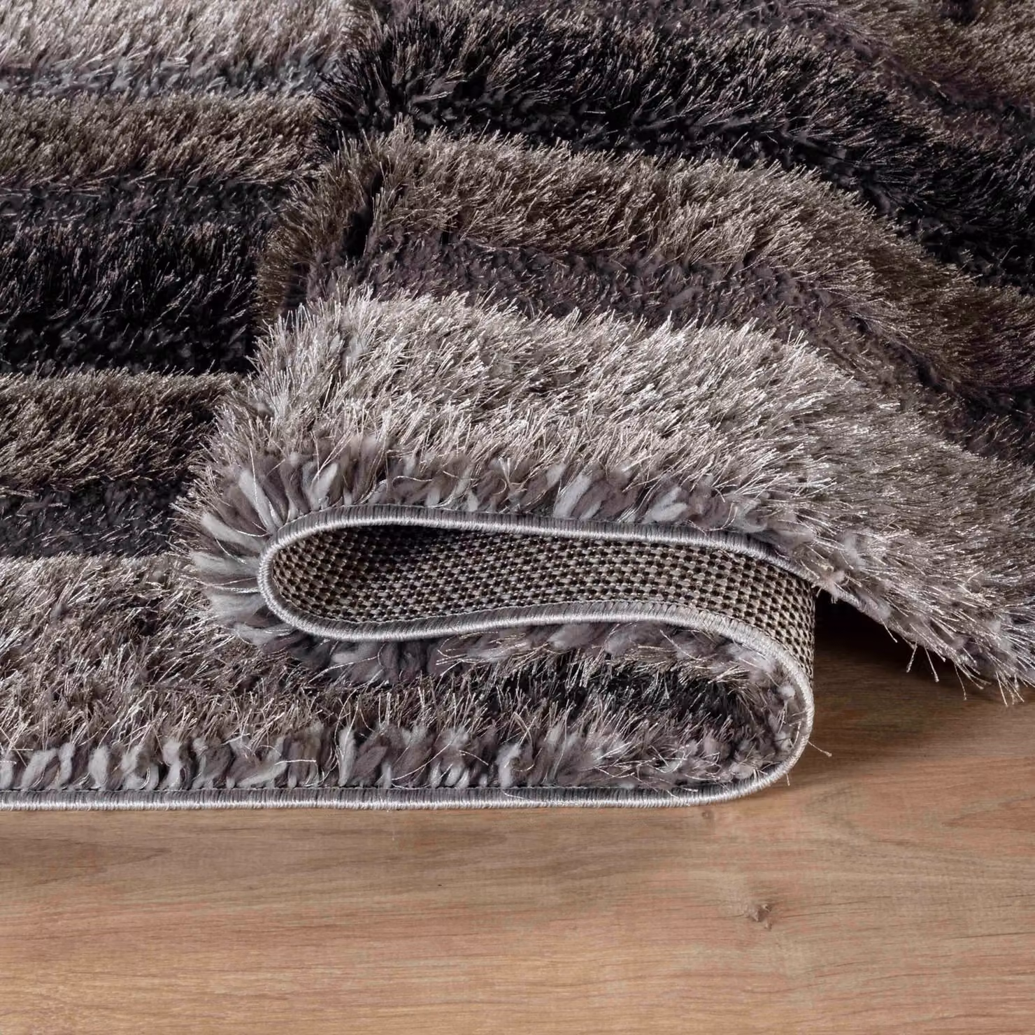 Desire Rugs Modern Soft Bordered Shimmer Shaggy Grey Area Rug, W: 120 cm, D: 170 cm – 3