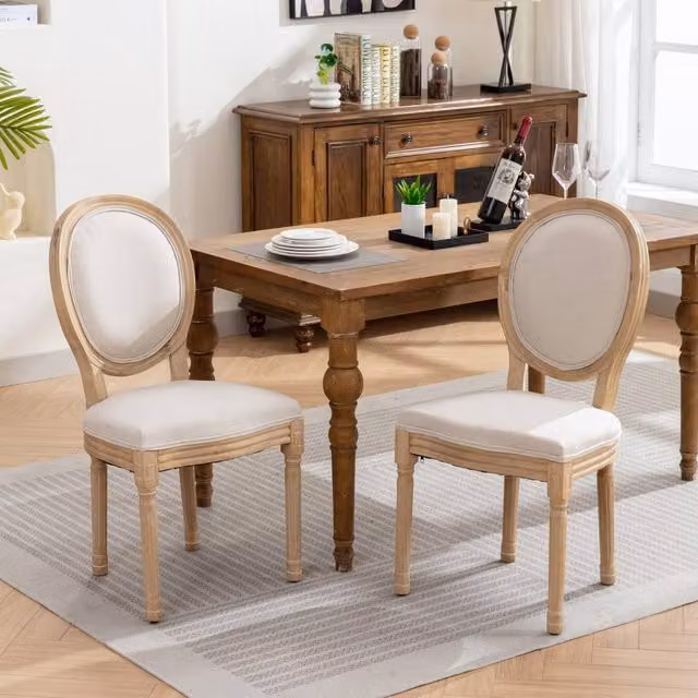HomeTouch Set of 6 French Style Linen Fabric Kitchen and Dining Chairs in Beige