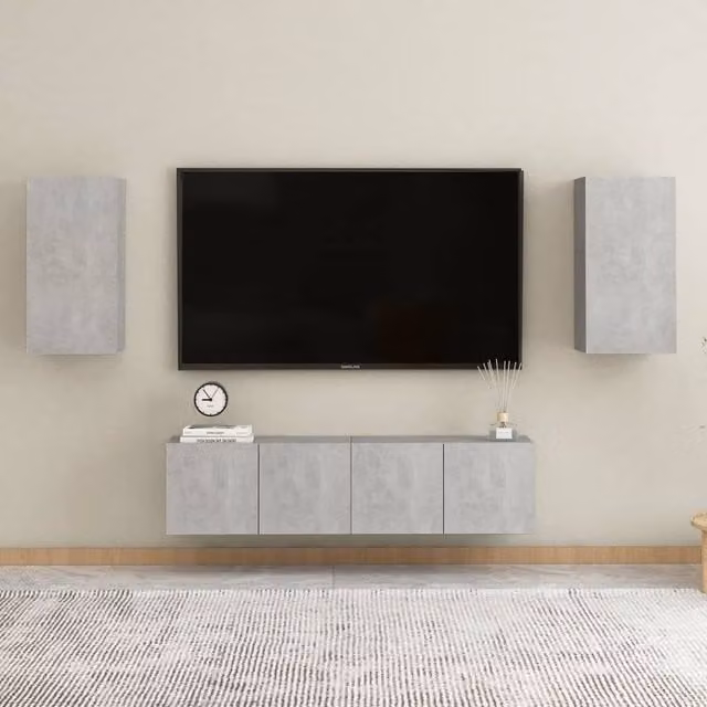 Berkfield Home 4 Piece TV Cabinet Set in Concrete Grey Matt Engineered Wood – 1