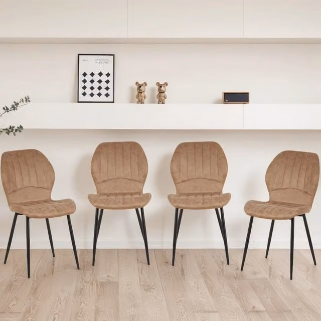 Madefor.living Set of 4 Jaydn Modern Dining Chairs in Brown Vegan Leather with Metal Frame