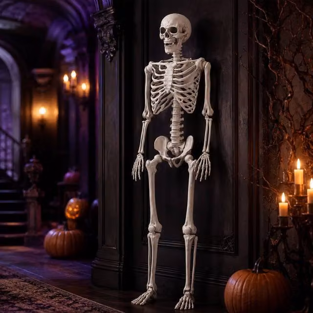 Yezi Life Size Poseable Halloween Skeleton in White, Height: 165 cm – 1