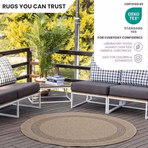 Livabliss Encore-Cottage Round In- & Outdoor Rug, Beige and Black, Diameter: 100 cm – 4