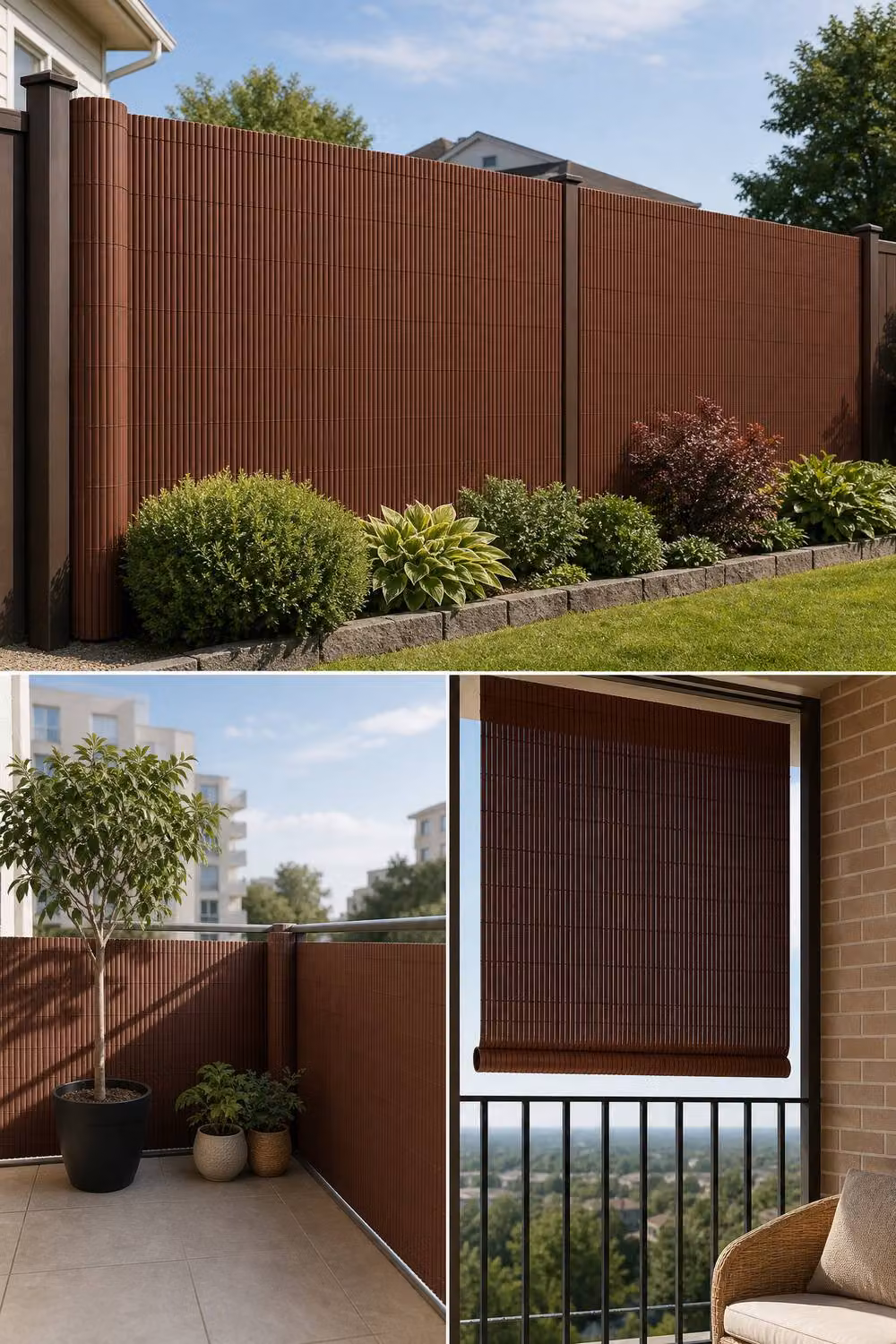 Garden Sanctuary Brown PVC Privacy Fence and Opaque Balcony Cover Screen Panels – 2