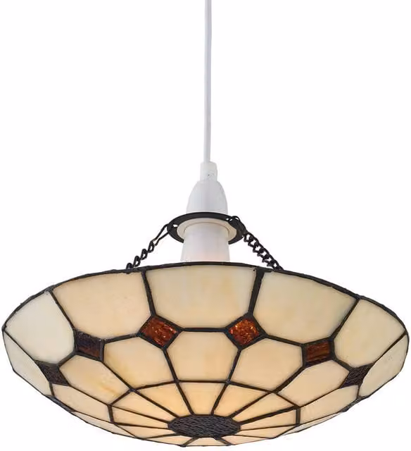 First Choice Lighting Torbay Tiffany Easy Fit Pendant Shade in Cream and Beige Glass