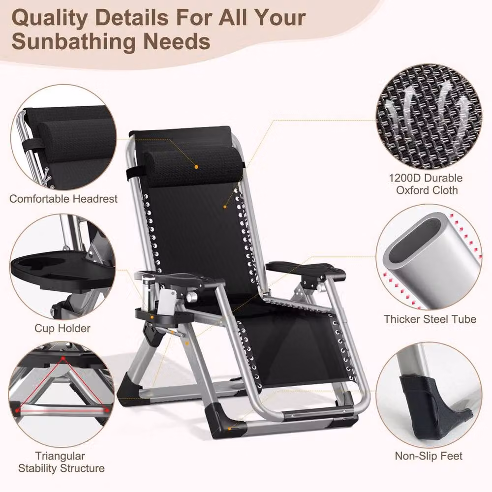 EONLION Grey Padded Zero Gravity Lounge Chair with Adjustable Headrest and Armrests – 4