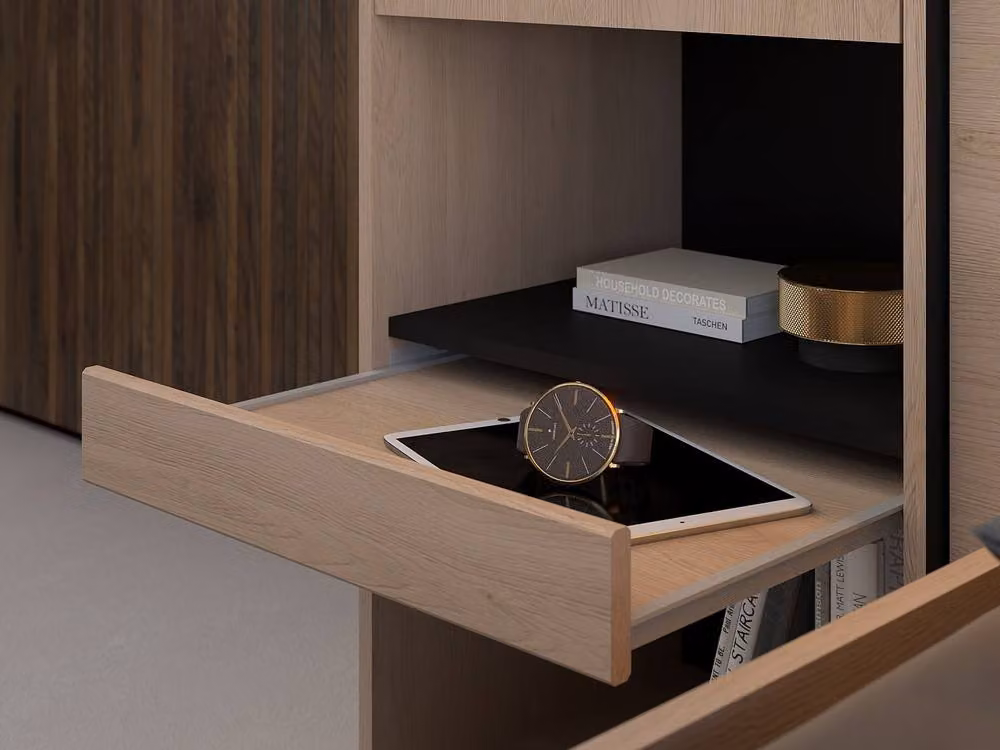 Vente-unique Overbed Unit with Storage and LED Lighting in Natural and Black, W/D/H: 160 x 200 x 202.8 cm – 2