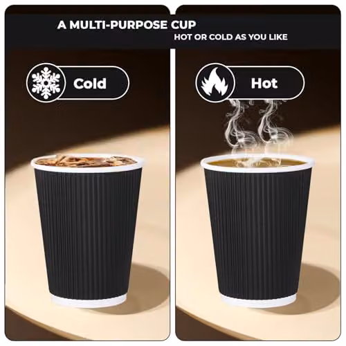 ECONX 100 Pack Triple Wall Insulated Disposable Black Paper Coffee Cups, 12oz – 5