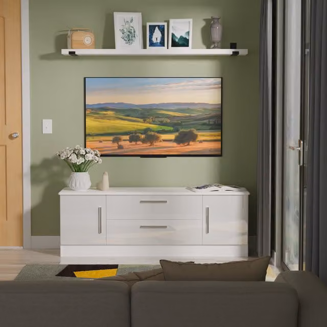 Knightsbridge Wide 2 Door 2 Drawer TV Unit in White Gloss