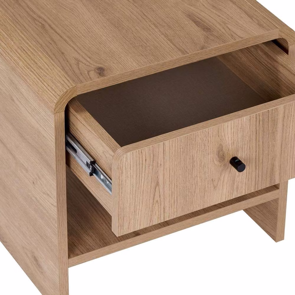 CALICOSY Bedside Table with 1 Drawer and 1 Niche in Light Oak – 5