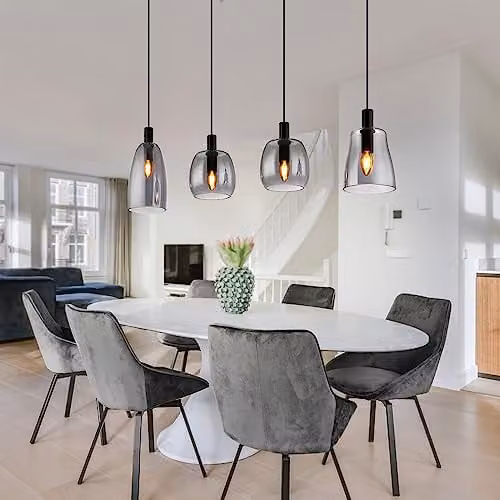 Globo Lighting Bar Pendant Ceiling Light in Black with Transparent Glass Shades, 4x E14, H 120 cm x W 16 cm – 1