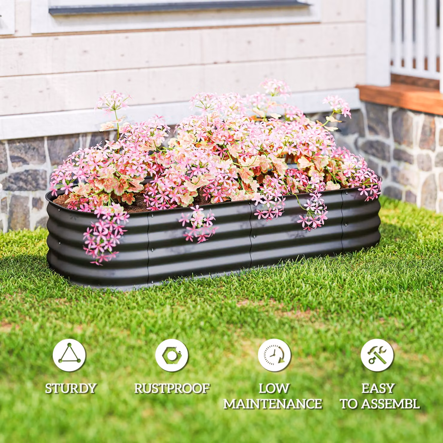 Outsunny Galvanised Steel Raised Garden Bed with Safety Edging in Grey, W: 62 cm, D: 30 cm, H: 62 cm – 6