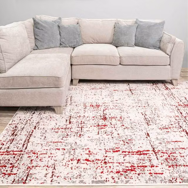 The Rug House Modern Abstract Red and Grey High-Low Effect Area Rug, W: 150 cm, D: 80 cm