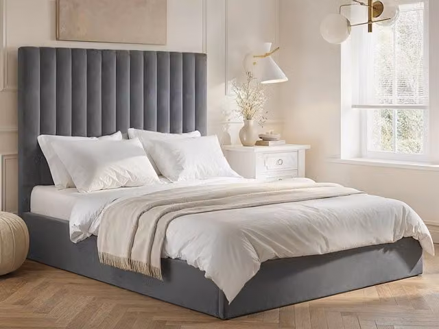 Flair Everley Upholstered Fabric Ottoman Bed in Grey, W/D/H: 140 x 200 x 158 cm