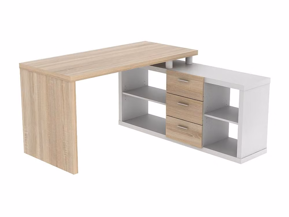 Vente-unique ALDRIC III Corner Desk with Storage in White and Light Oak, W: 140 cm, D: 54 cm, H: 75 cm – 2