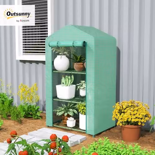Outsunny 3 Tier Mini Greenhouse with Roll Up Door, Green, W/D/H: 49 x 49 x 125 cm – 2