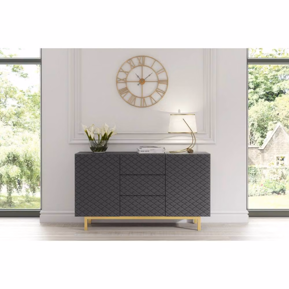 Creative Furniture Diamond Luxe Modern Geometric Sideboard in Dark Grey, W: 140 cm, H: 80 cm, D: 35 cm – 2