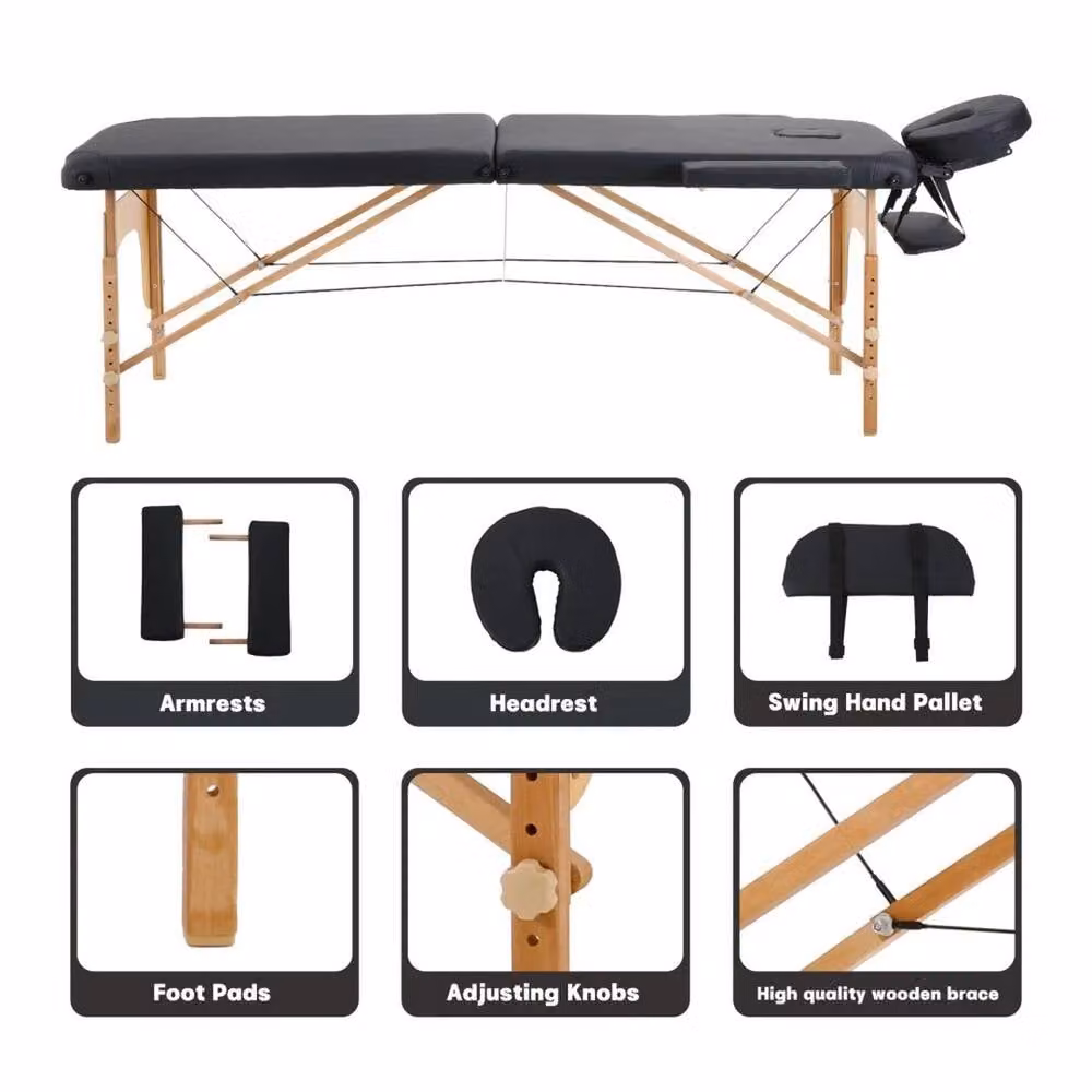 Hinsinc Black 2 Section Wood Massage Table Spa Bed, Width: 60 cm – 3