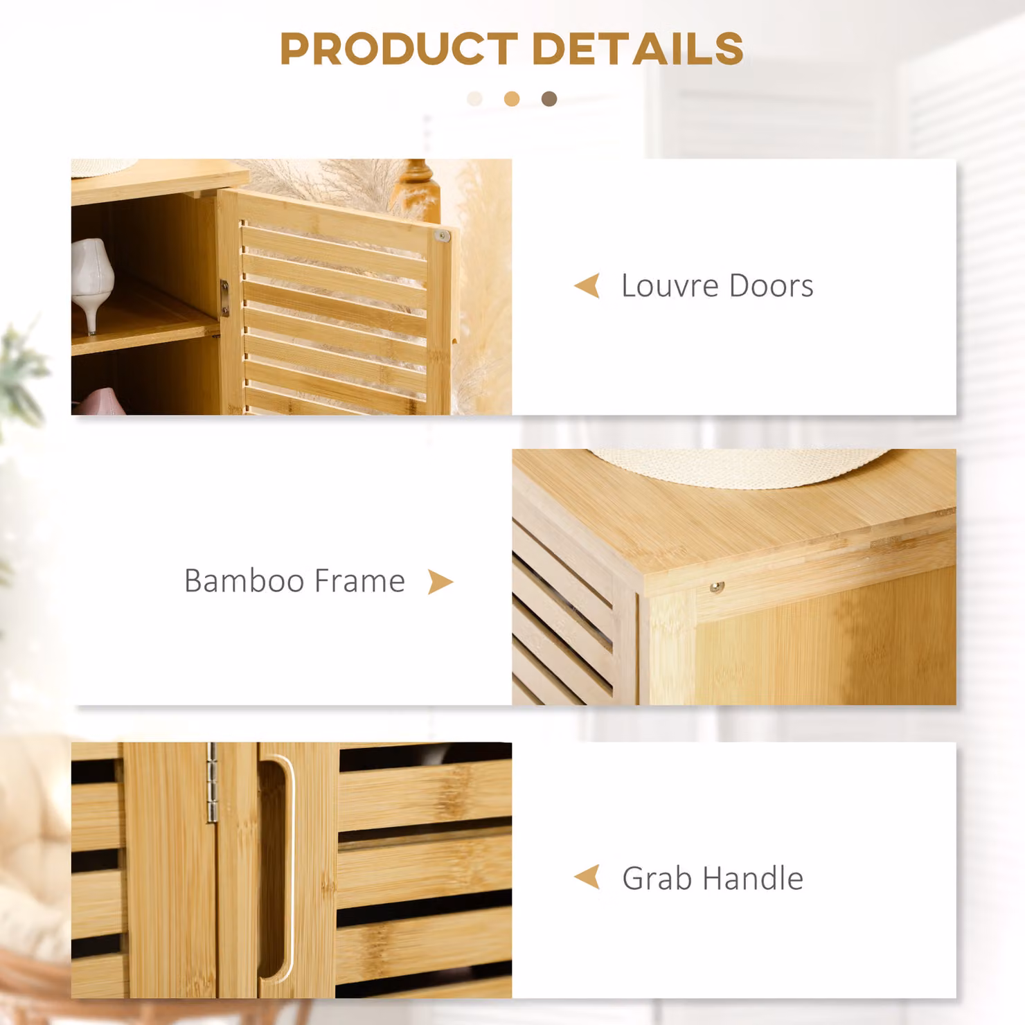 HOMCOM Rustic Brown Shoe Cabinet with 3 Hinged Doors and 8 Internal Shelves – 4
