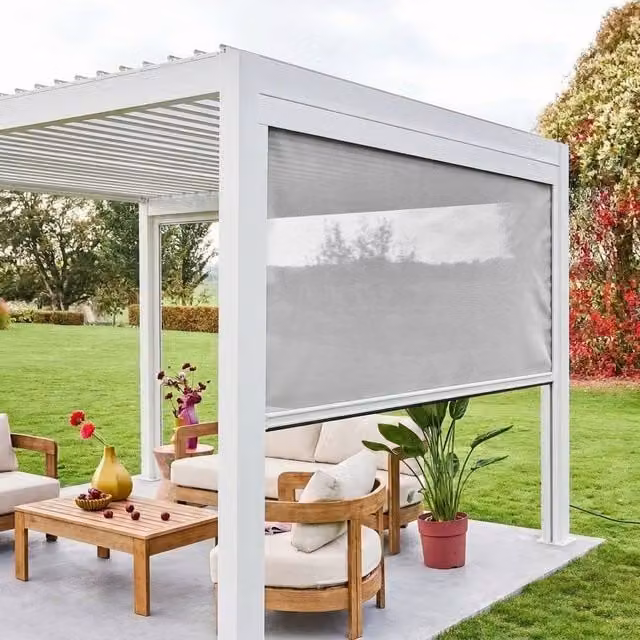 Sweekeek White Aluminium Manual Pull Blind for Triomphe Pergola, W: 300 cm, H: 236 cm