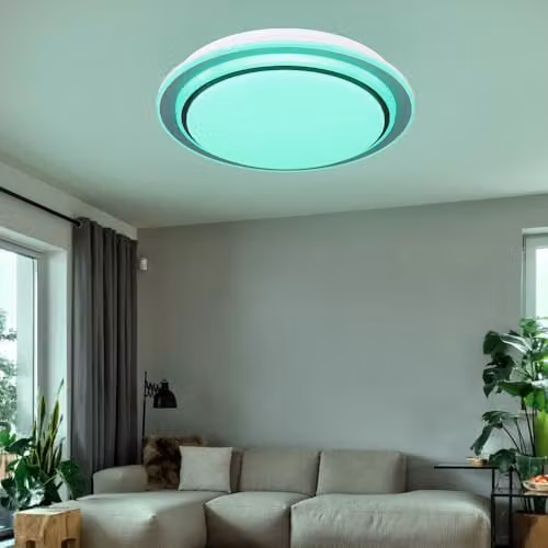 Globo Lighting LED Dimmable Round Ceiling Light with Remote Control and RGB Colour Changing Effect in White or Black – 2
