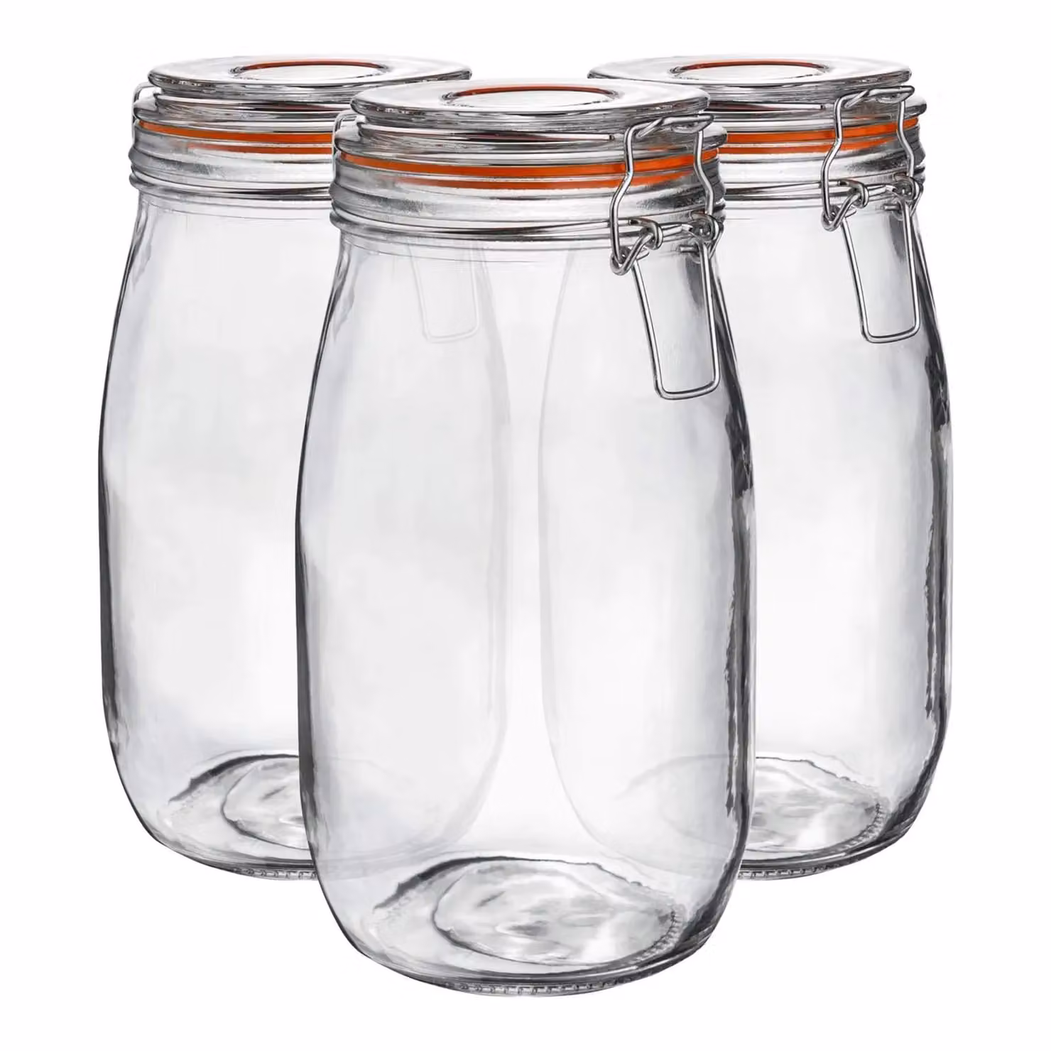 Neo Pack of 3 Glass Storage Canisters with Airtight Silicone Seal and Metal Clip Top Lids, 1.5 l each, Sand – 2