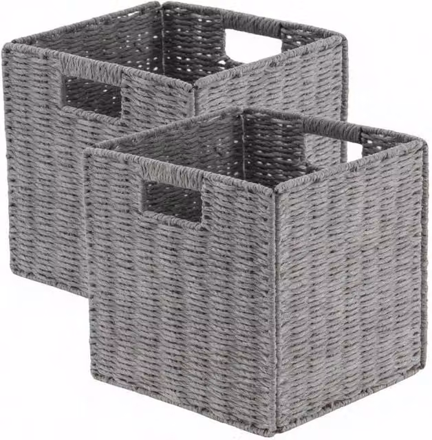 KORVIXA Grey 2-Pack Faux Wicker Open Weave Fabric Storage Baskets
