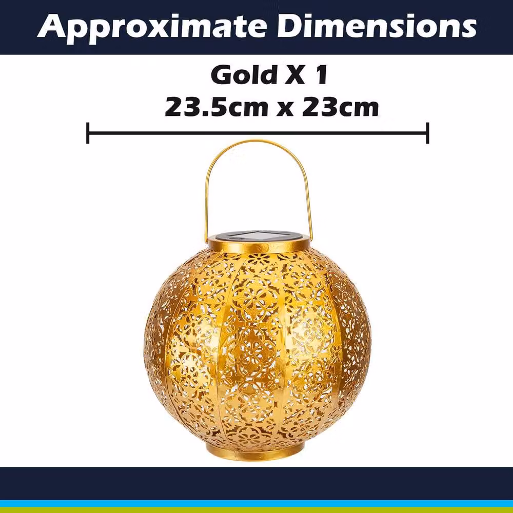 VFM e-Store Solar LED Garden Lantern in Gold/Brass, W/D/H: 23.5 x 23.0 x 23.0 cm – 2
