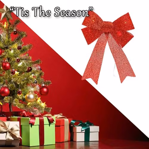 VFM e-Store Light Up Tinsel Bow Christmas Decoration, Red, W/D/H: 29 x 43 x 10 cm – 6