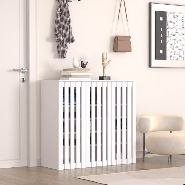 Home Source 3 Door Shoe Storage Cabinet with Internal Shelves in White